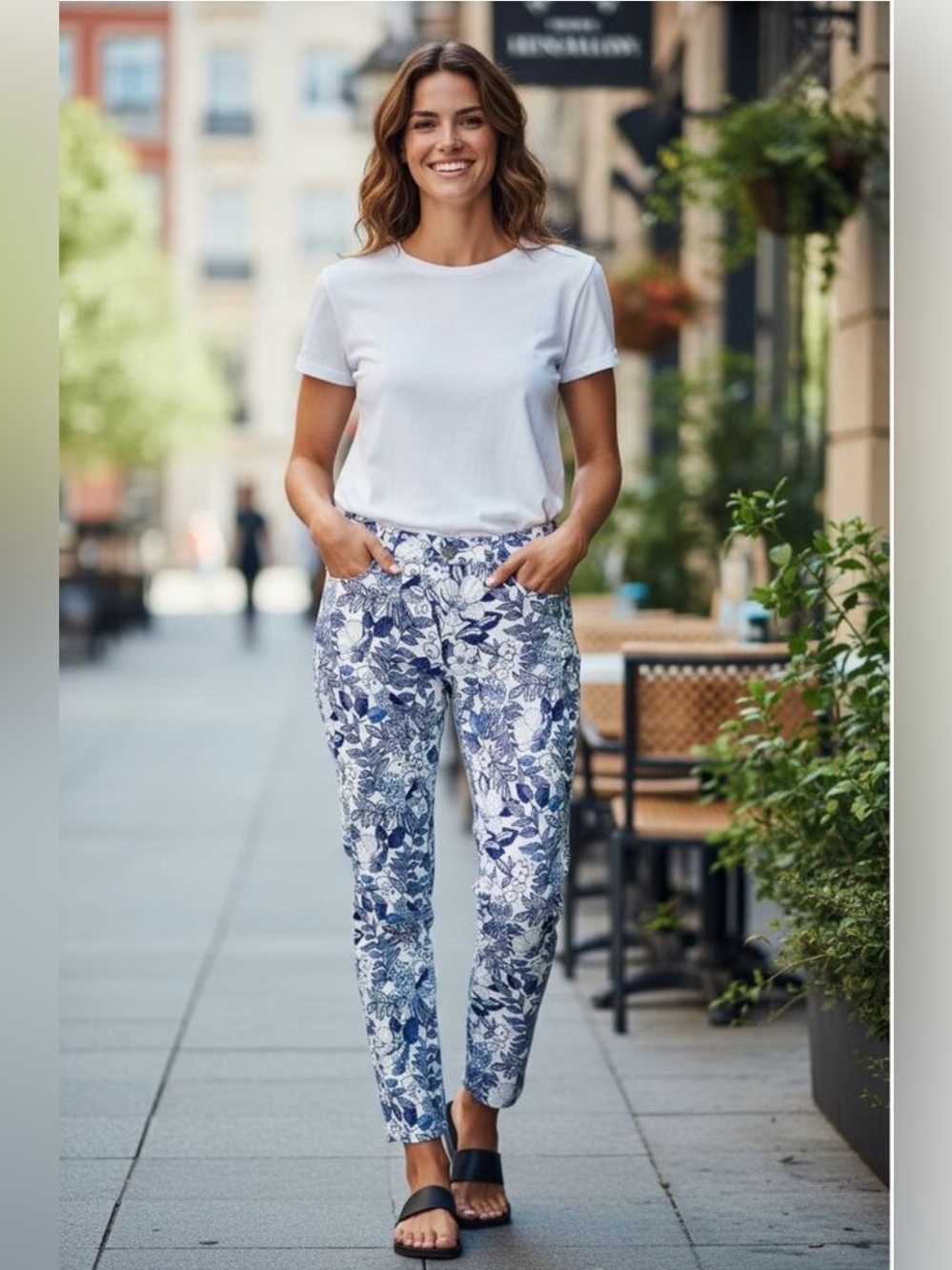 Vineyard vine women’s size 4, tropical print‎ stretch, ankle, skinny jeans (New)